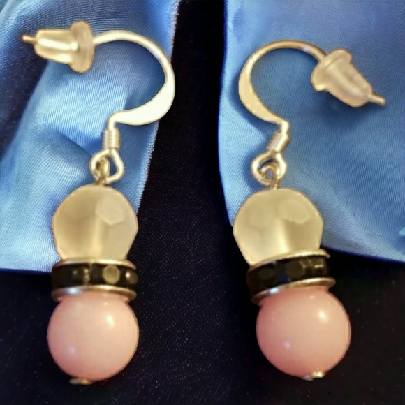 Pink & Frosted Glass Hand Crafted Drop Earrings - Picture 2 of 5
